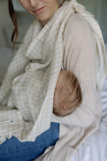 Gingham Beige Large Swaddle Muslin