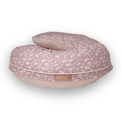 BellaMoon Body Pillow in Wild Parsley print with soft organic cotton cover, featuring a curved C-shape design for maternity and full-body support.