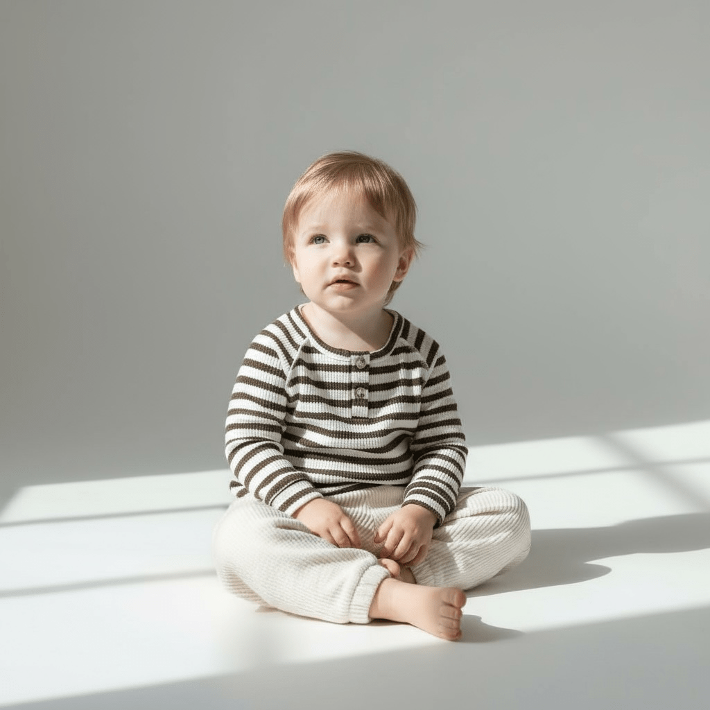 Brown & White Striped Thick Long Sleeve Top - The Little Hive