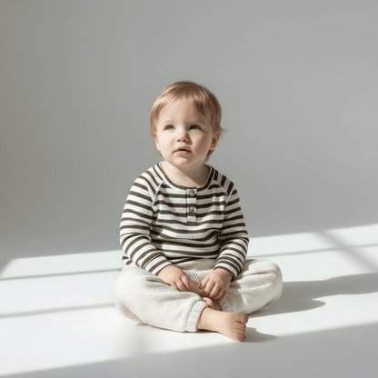 Brown & White Striped Thick Long Sleeve Top - The Little Hive