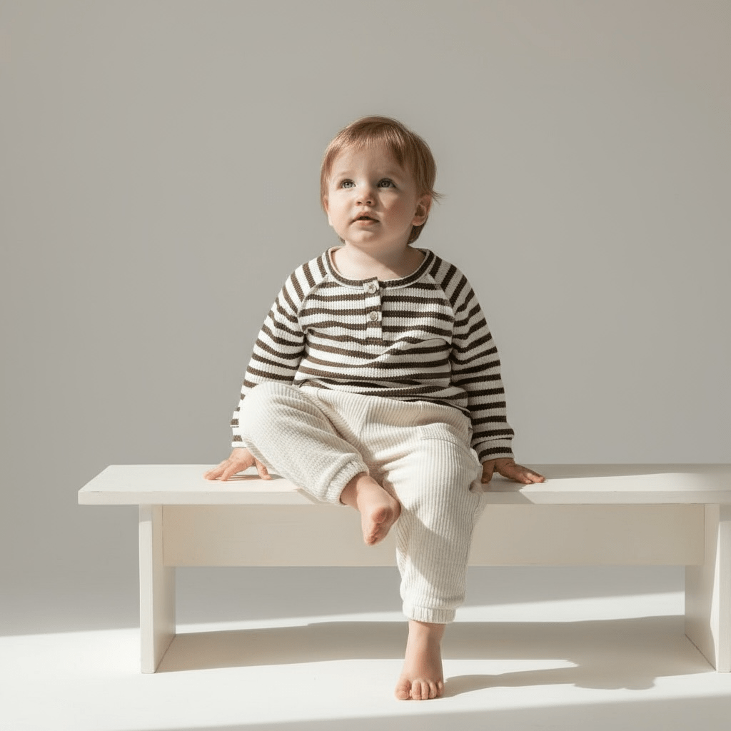Brown & White Striped Thick Long Sleeve Top - The Little Hive