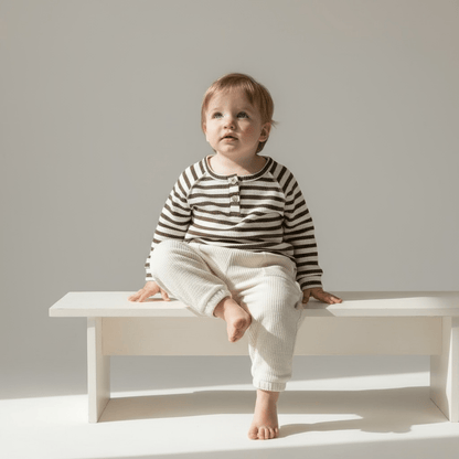 Brown & White Striped Thick Long Sleeve Top - The Little Hive