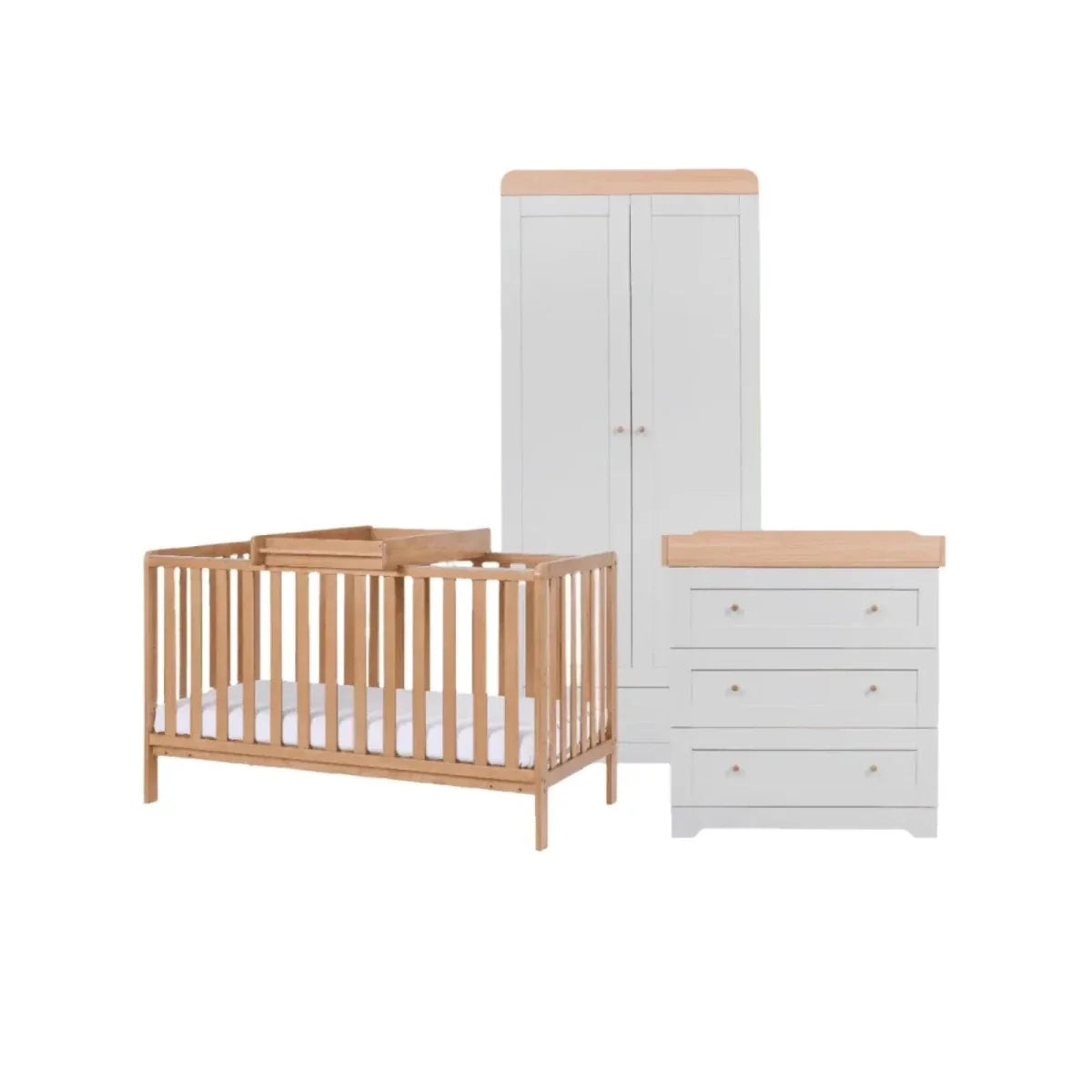 Tutti Bambini Malmo Cot Bed with Rio 3 pcs Furniture Set - Dove Grey/Honey Oak