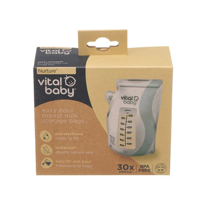 Sachets de conservation de lait maternel Vital Baby Nurture Easy Pour, lot de 30.