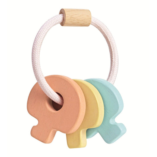 Hochet en bois PlanToys pour bébé, jouet pastel