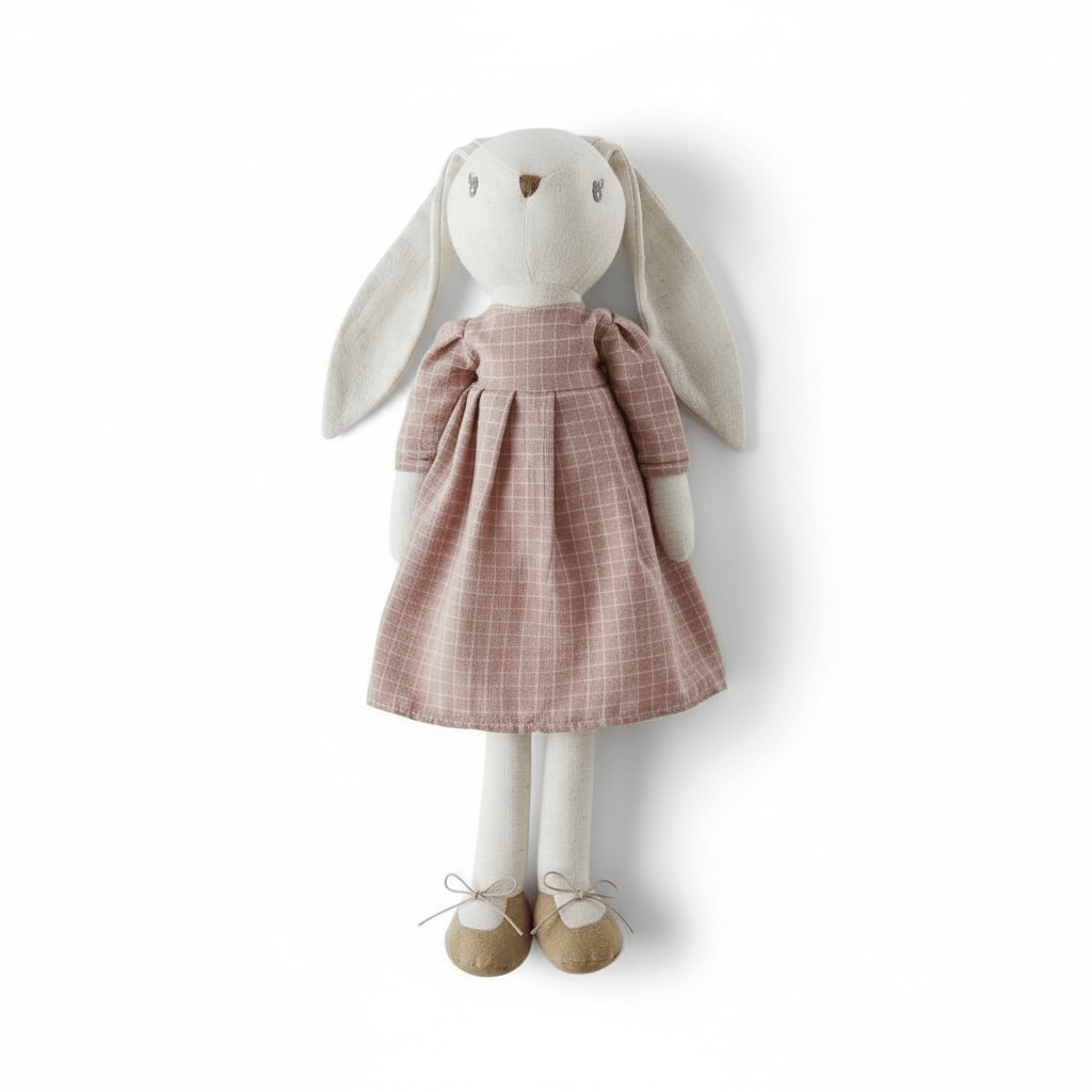 Classic Cotton Bunny Toy – Rose Check Dress - The Little Hive