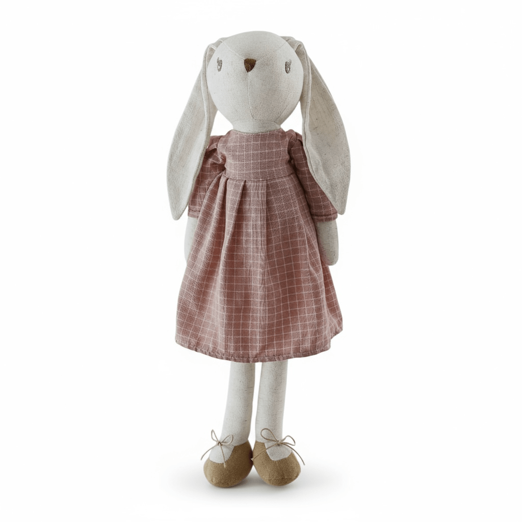 Classic Cotton Bunny Toy – Rose Check Dress - The Little Hive