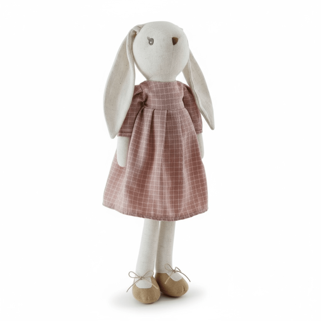 Classic Cotton Bunny Toy – Rose Check Dress - The Little Hive