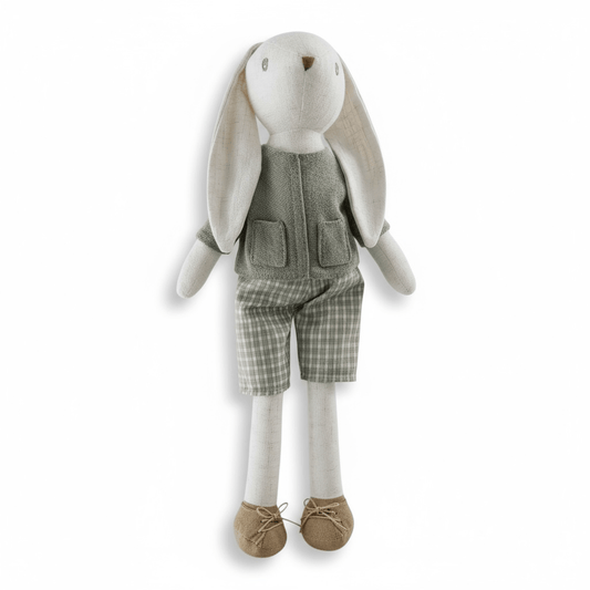 Classic Cotton Bunny Toy – Sage Green Outfit - The Little Hive