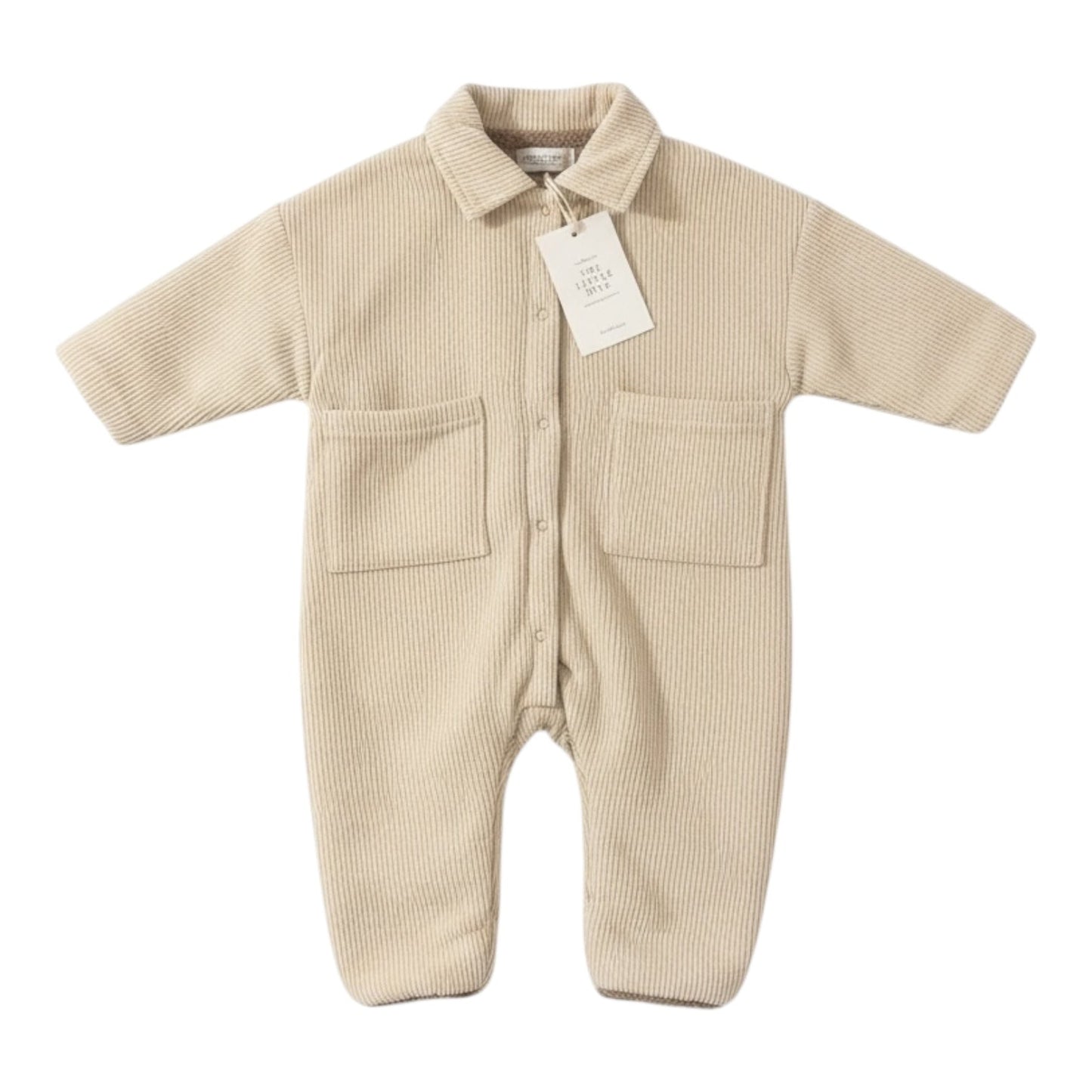 Corduroy Lined Winter Romper – Beige / Green - The Little Hive