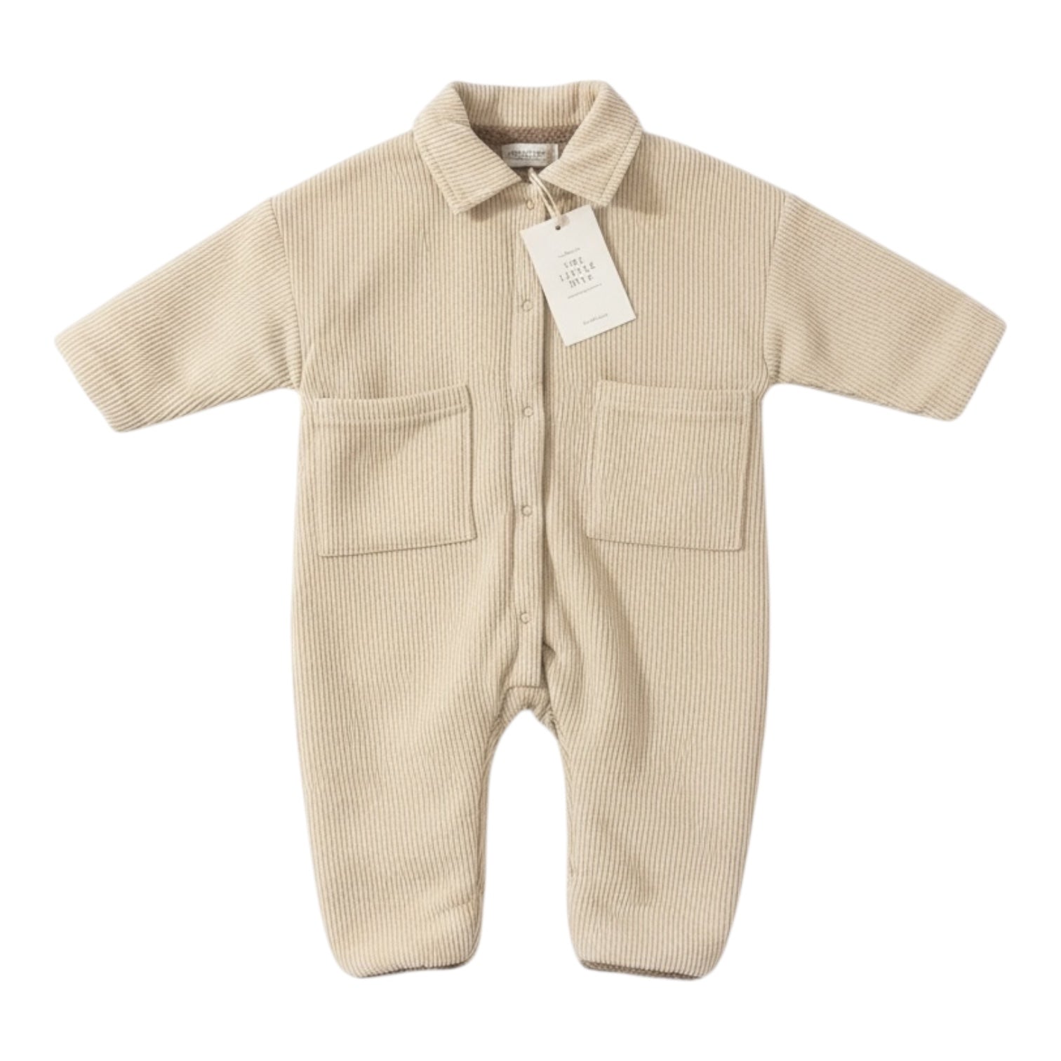 Corduroy Lined Winter Romper – Beige / Green - The Little Hive