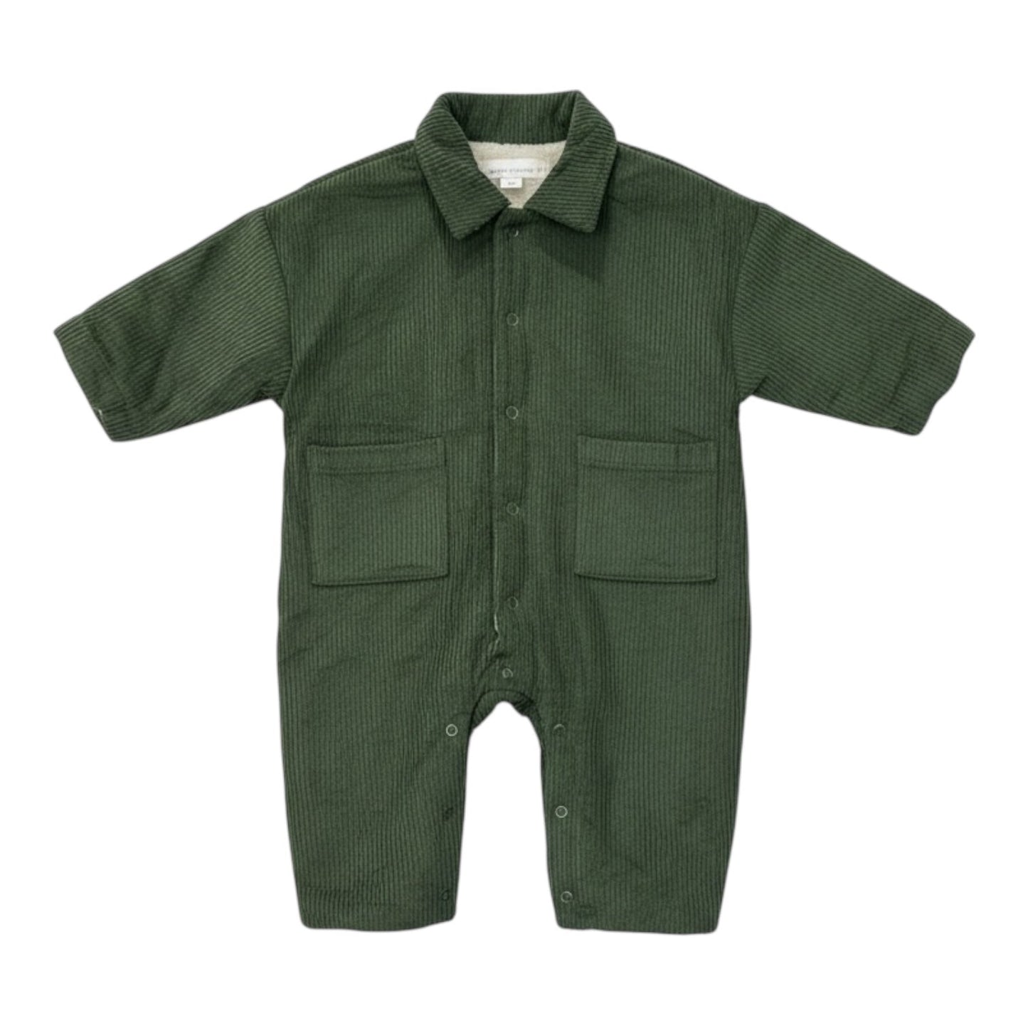 Corduroy Lined Winter Romper – Beige / Green - The Little Hive