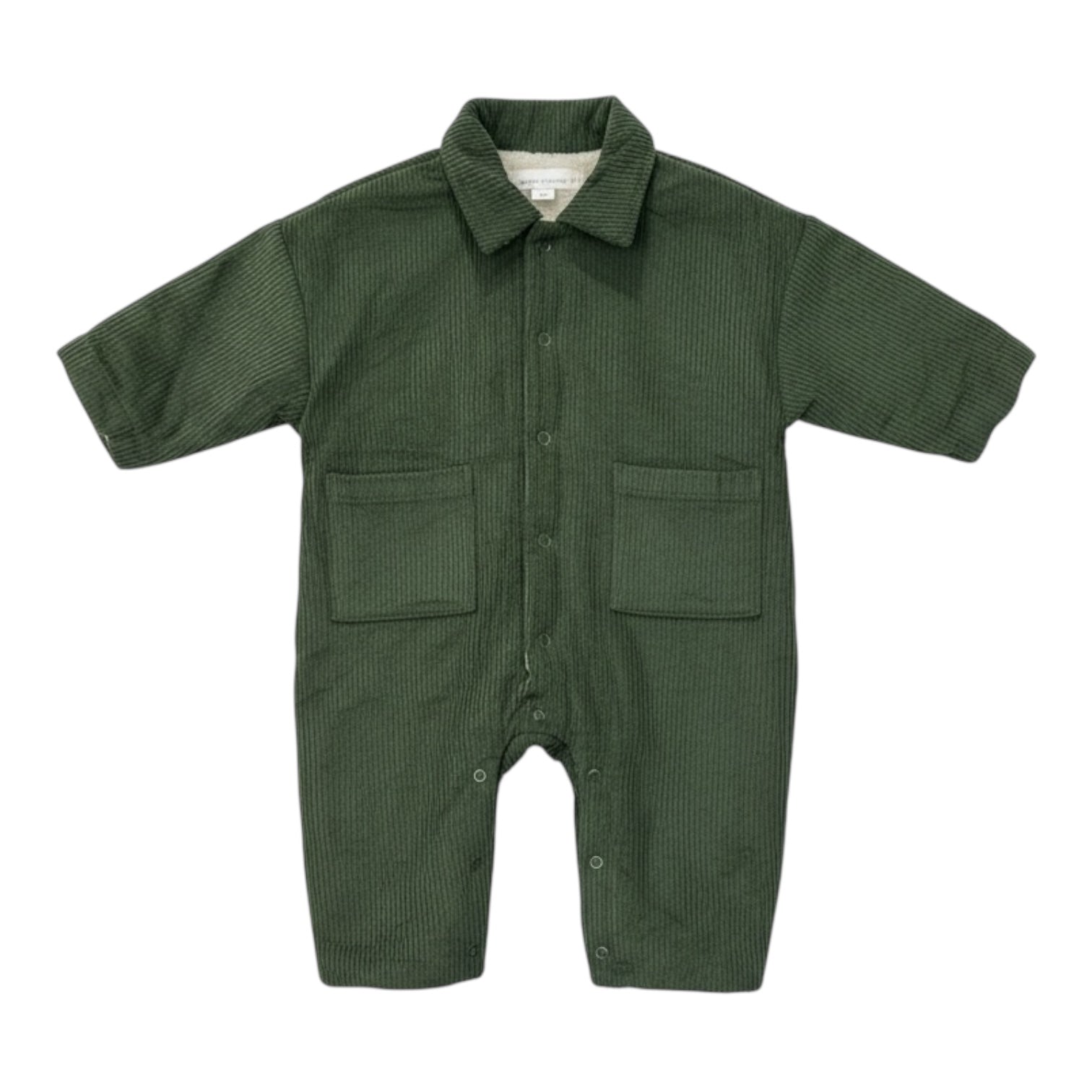 Corduroy Lined Winter Romper – Beige / Green - The Little Hive