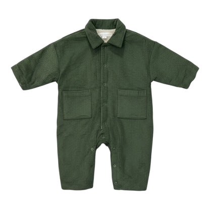 Corduroy Lined Winter Romper – Beige / Green - The Little Hive