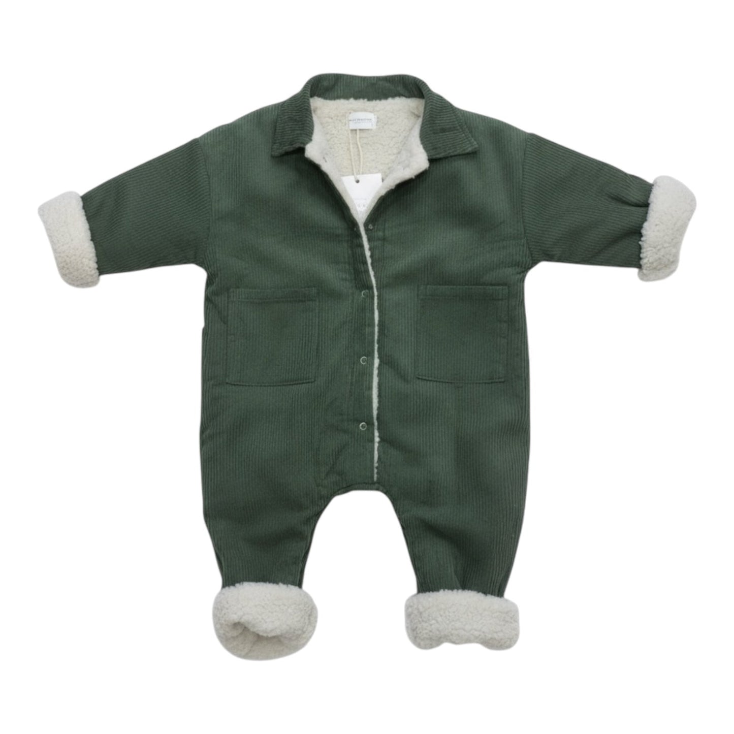 Corduroy Lined Winter Romper – Beige / Green - The Little Hive