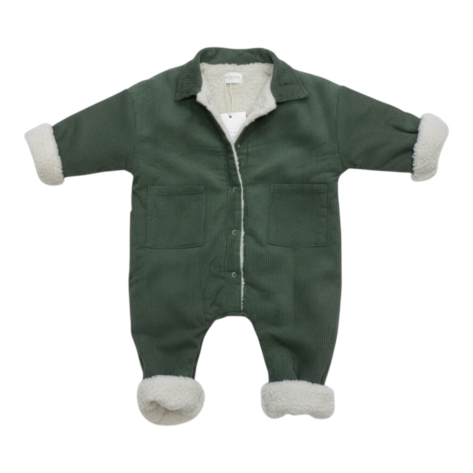 Corduroy Lined Winter Romper – Beige / Green - The Little Hive