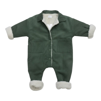 Corduroy Lined Winter Romper – Beige / Green - The Little Hive
