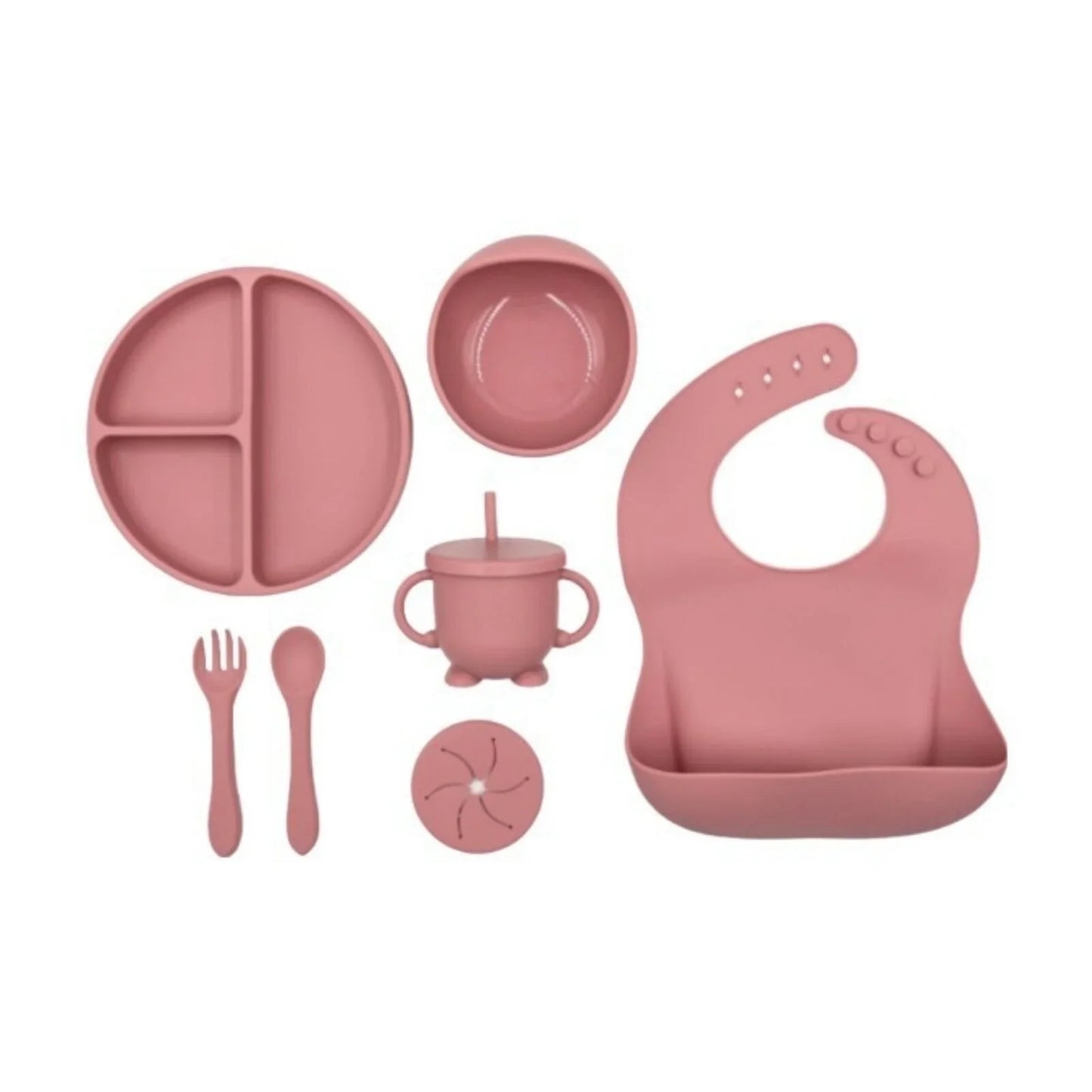 Ensemble d'alimentation en silicone BLW Essentials - Rose poudré
