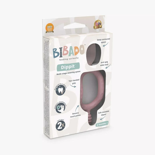 Cuillères de sevrage Bibado Dippit pour bébés de 6 mois et plus, lot de 2 - Rose poudré