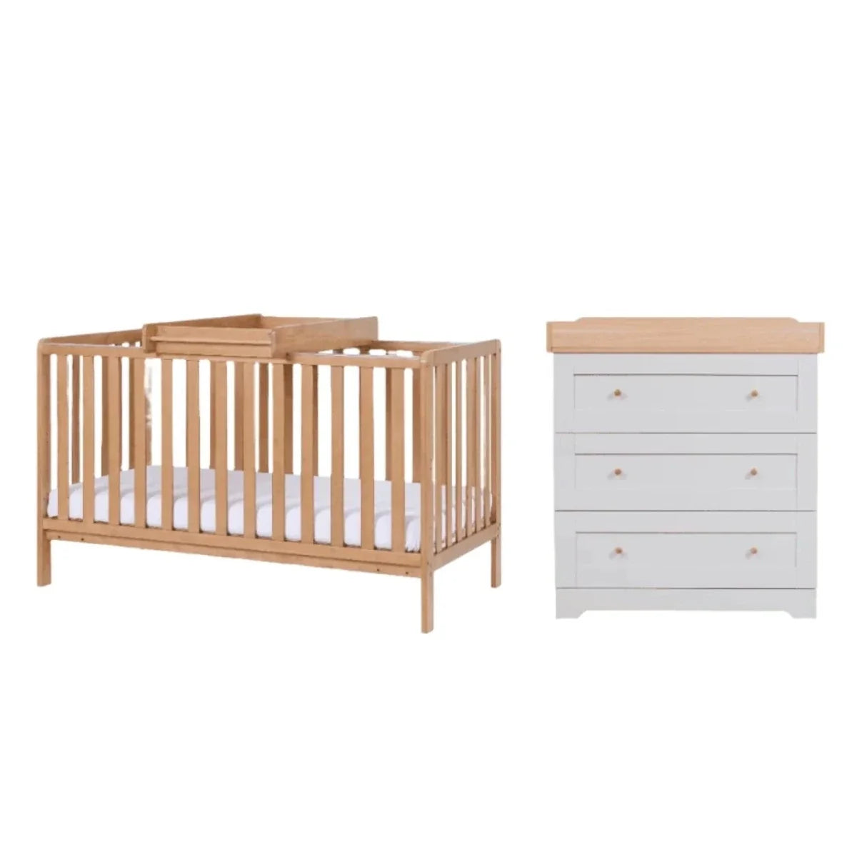 Tutti Bambini Malmo Cot Bed with Rio 2 pcs Furniture Set - Dove Grey/Honey Oak