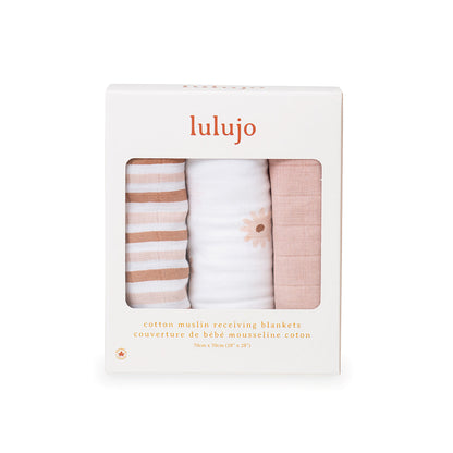 Lulujo - 3 Pack Mini Muslin Cloths - Daisies