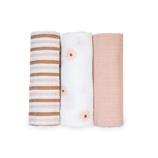Lulujo - 3 Pack Mini Muslin Cloths - Daisies
