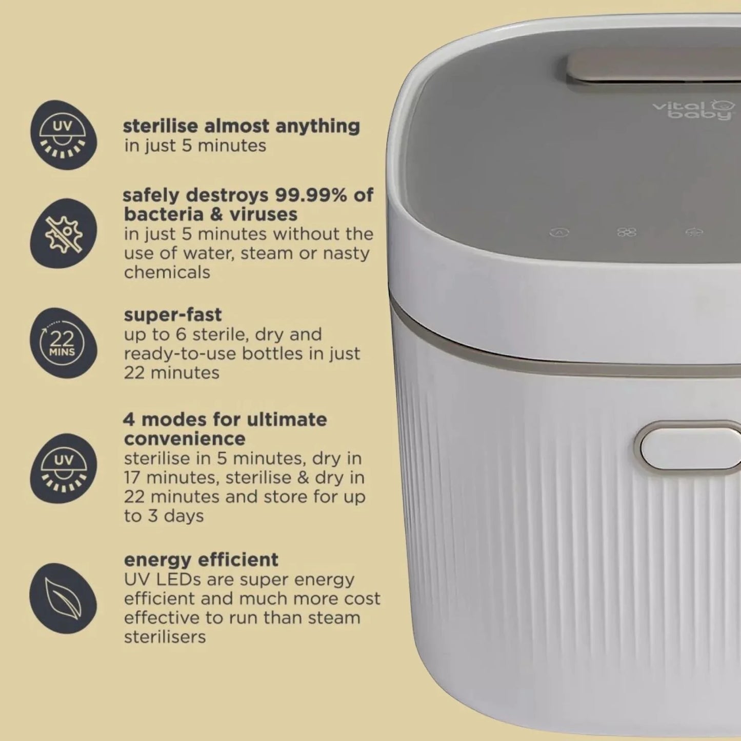 Vital Baby Advanced Pro UV Steriliser & Dryer (3rd Gen) - Arctic White