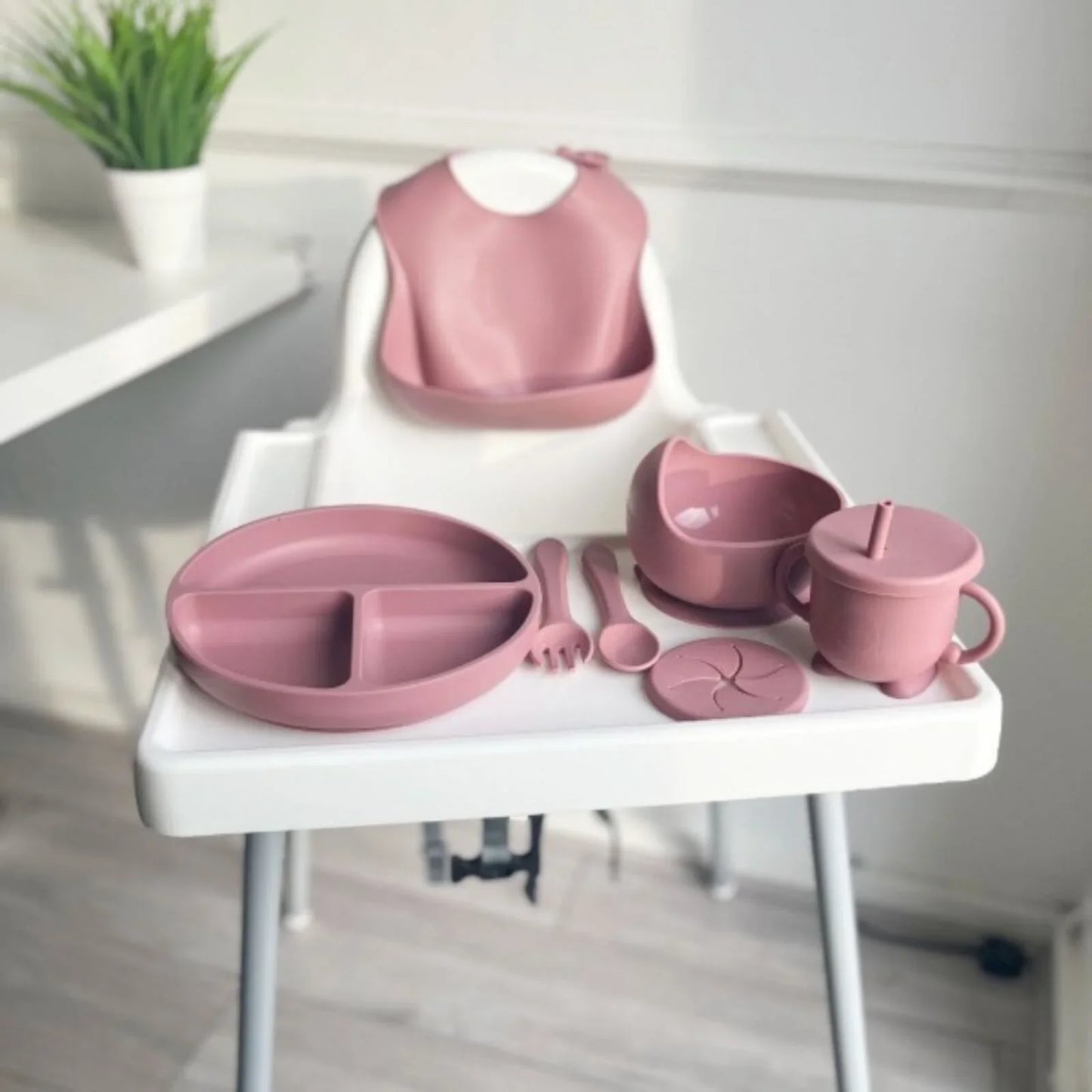 Ensemble d'alimentation en silicone BLW Essentials - Rose poudré