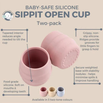 Bibado Sippit Gobelet d'apprentissage ouvert en silicone, 6 mois et plus, lot de 2 - Rose poudré
