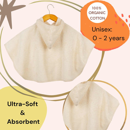 Eco Bath London Organic Cotton Baby Poncho - Luxuriously Soft, Undyed and Unbleached