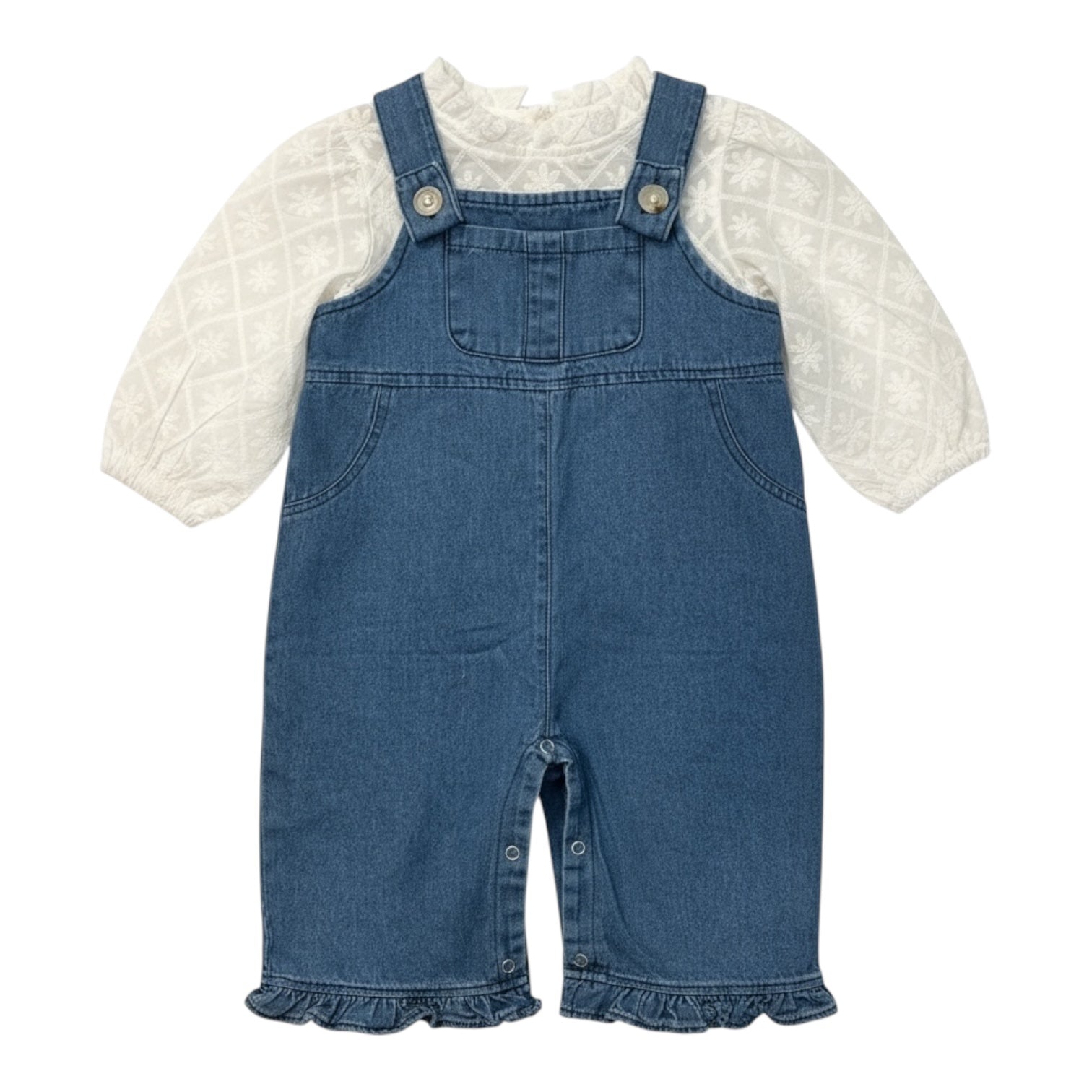 Embroidered Blouse & Denim Dungaree Set - The Little Hive
