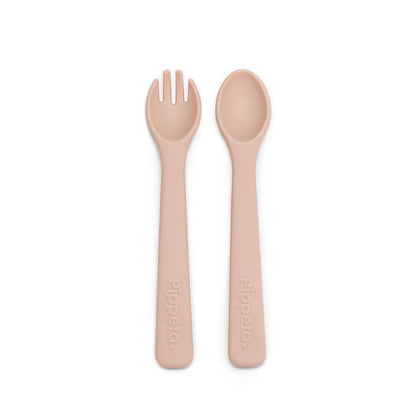 Cuillère et fourchette en silicone Pippeta - Rose cendré