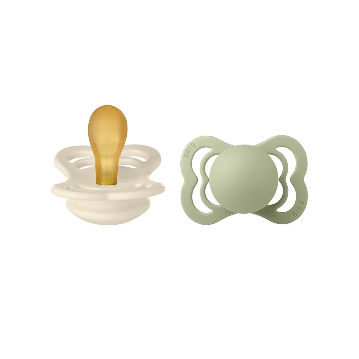 Sucettes en latex BIBS Supreme 0-6 mois, lot de 2 - Ivoire et Sauge