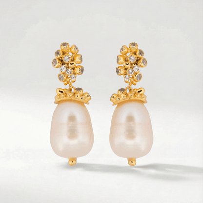 Gold Baroque Pearl Earrings - Lyra