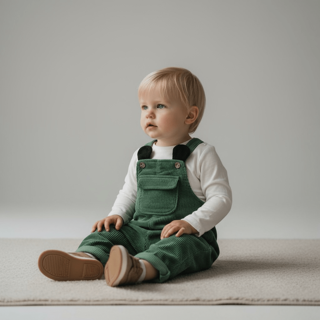 Green Corduroy Dungarees with Ear Detail - The Little Hive
