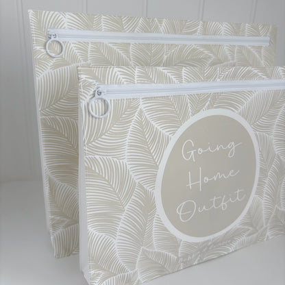 Hospital Bag Organiser Pouches - Unisex Beige Leaf Print