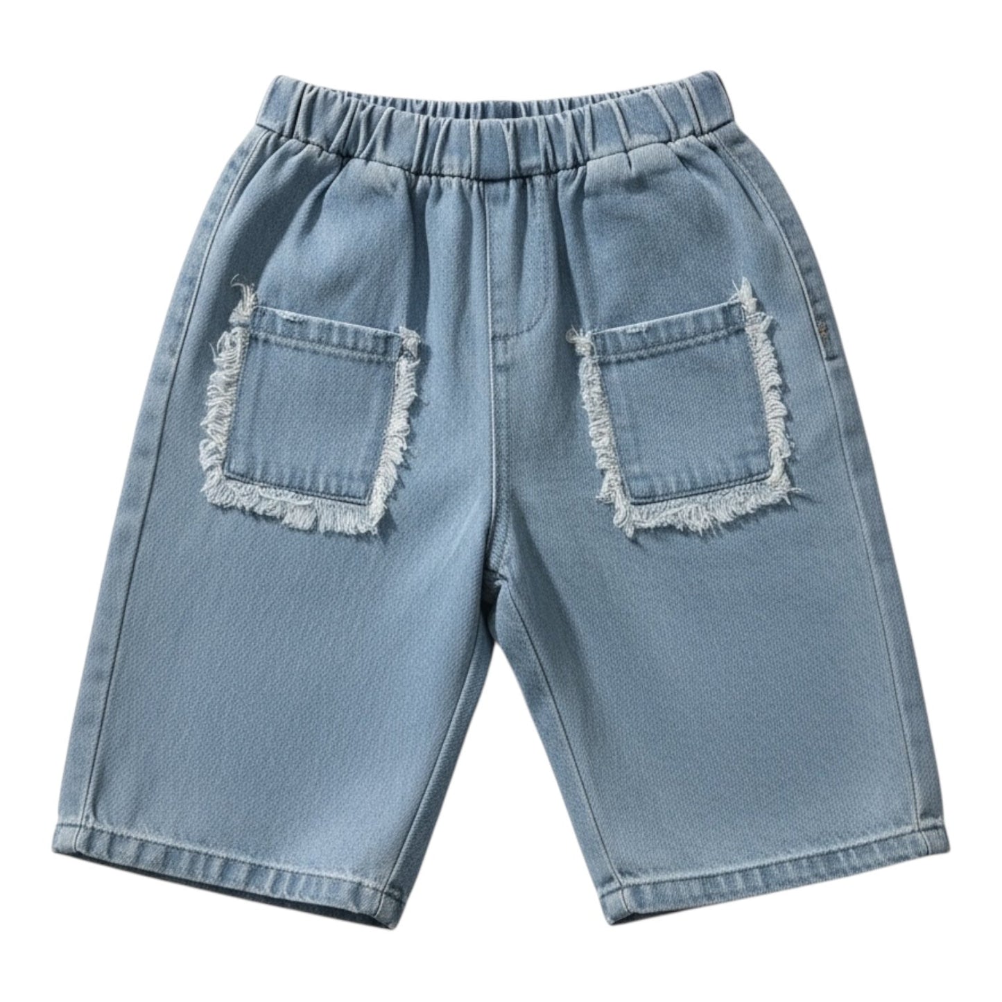 Lightweight Washed Denim Trousers with Frayed Pocket Detail - The Little Hive