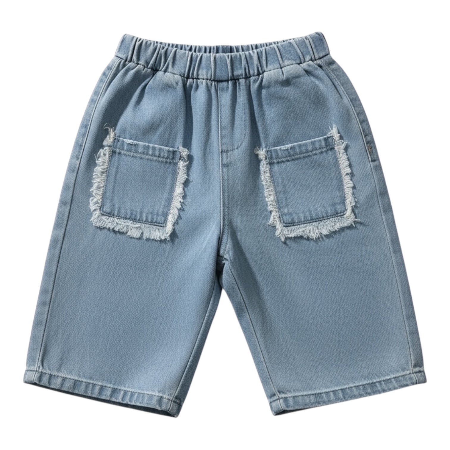 Lightweight Washed Denim Trousers with Frayed Pocket Detail - The Little Hive