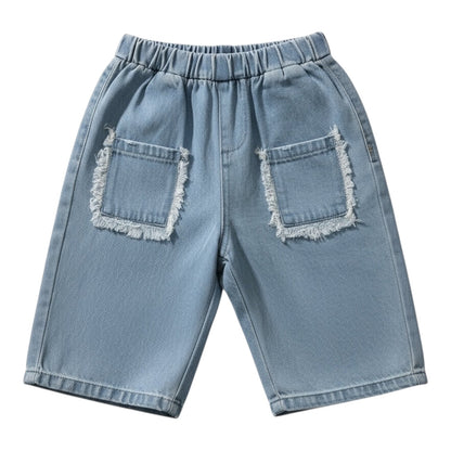 Lightweight Washed Denim Trousers with Frayed Pocket Detail - The Little Hive