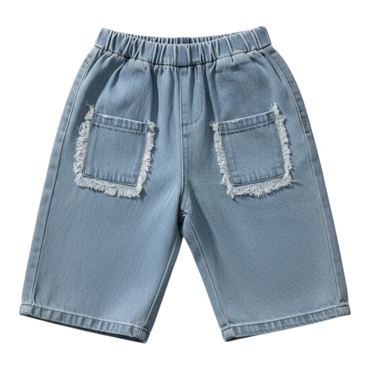 Lightweight Washed Denim Trousers with Frayed Pocket Detail - The Little Hive