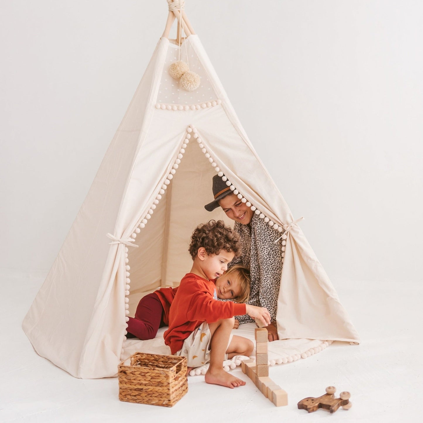 MINICAMP | Extra Large Kids Teepee Tent with Pom Pom Decor - The Little Hive