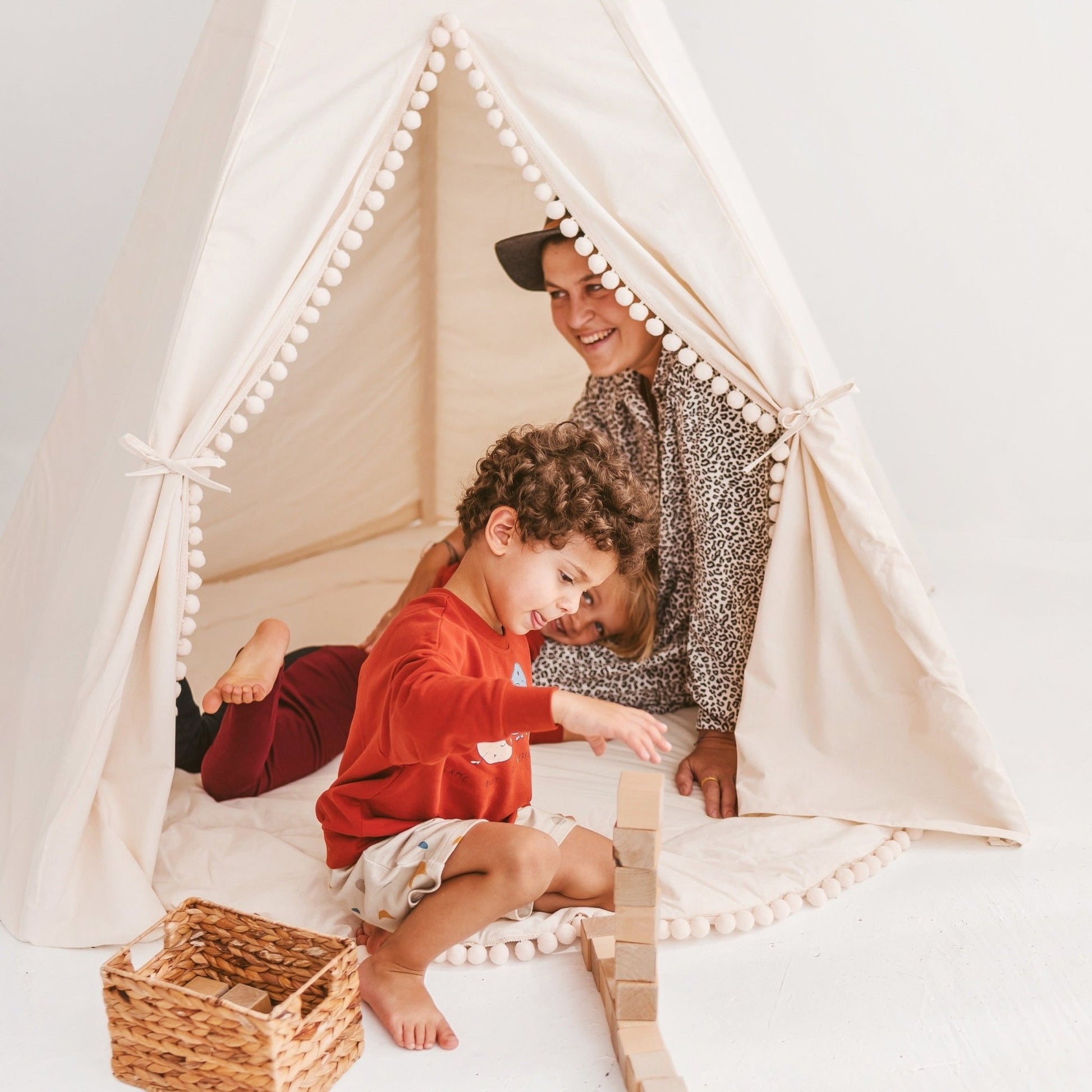 MINICAMP | Extra Large Kids Teepee Tent with Pom Pom Decor - The Little Hive