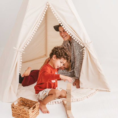 MINICAMP | Extra Large Kids Teepee Tent with Pom Pom Decor - The Little Hive