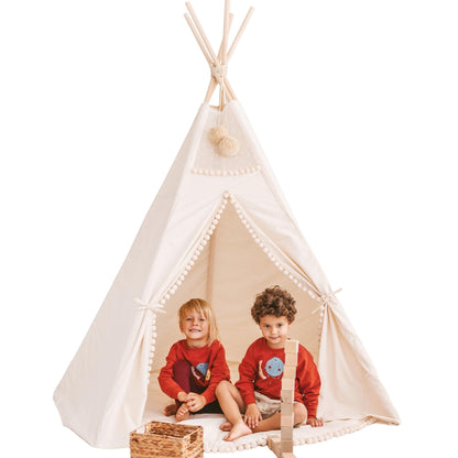 MINICAMP | Extra Large Kids Teepee Tent with Pom Pom Decor - The Little Hive