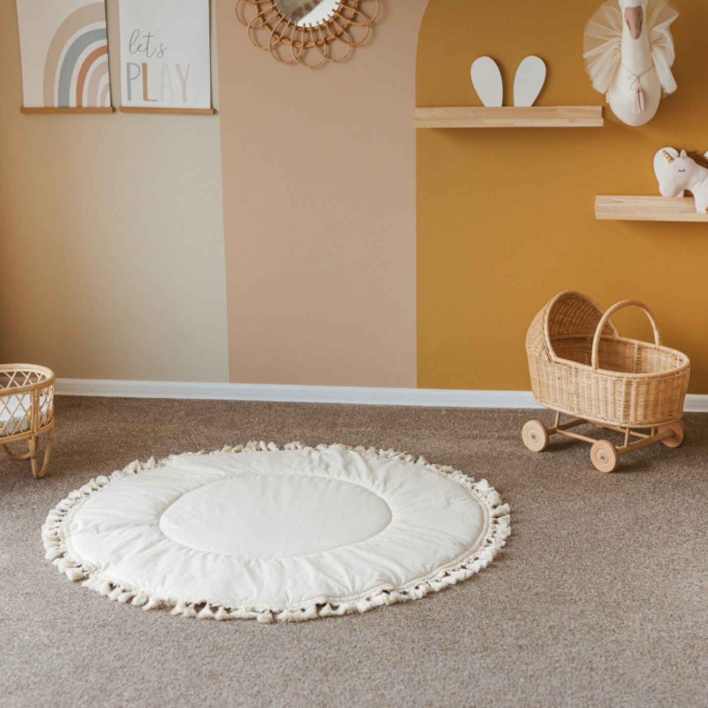 MINICAMP | Padded Kids Play Mat in Ecru with Tassels - The Little Hive