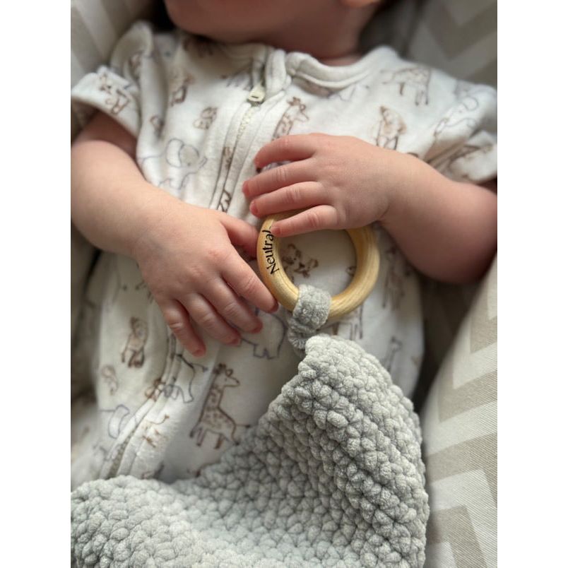 Neutrals - Soft Baby Comforter – Neutral Handmade with Wooden Ring - The Little Hive