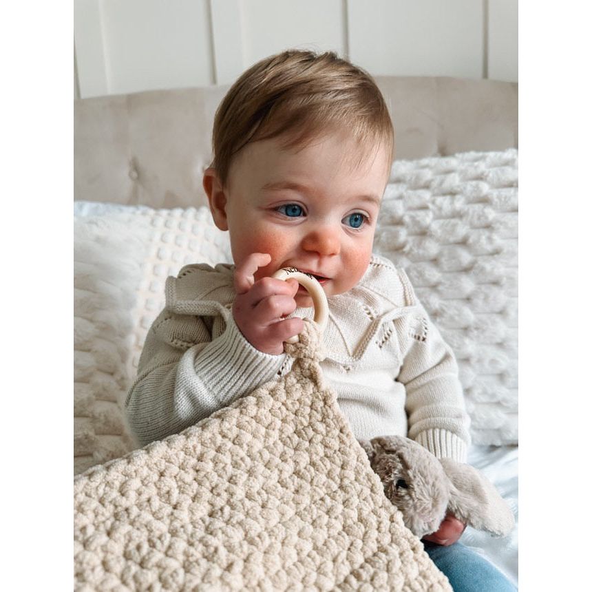 Neutrals - Soft Baby Comforter – Neutral Handmade with Wooden Ring - The Little Hive