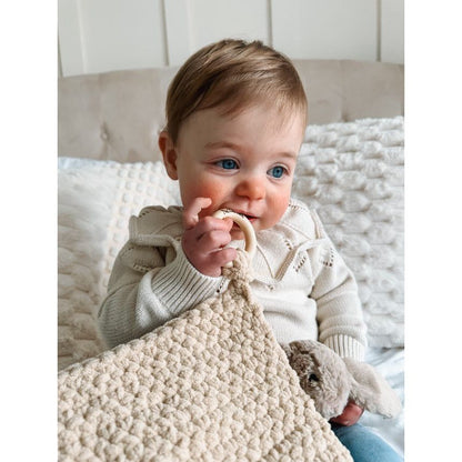Neutrals - Soft Baby Comforter – Neutral Handmade with Wooden Ring - The Little Hive