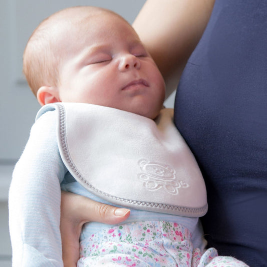 Newborn Plush Baby Bib in White & Grey - The Little Hive