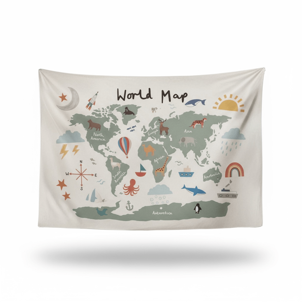 Nordic Children’s World Map Wall Hanging 80 x 60 cm - The Little Hive